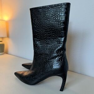 Alias Mae Jax Black Crocodile Mid Calf Boot